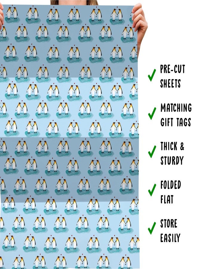 CENTRAL 23 6 Sheets of Blue Wrapping Paper - Penguins and Hearts - For Anniversary - Gift Wrap Sheets for Husband Wife - Valentines Day Wrapping Paper for Boyfriend Girlfriend - Recyclable - Image 5